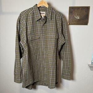 Men's Wrangler Rugged Wear Green‎ Plaid Button Front Long Sleeve Shirt Size XL